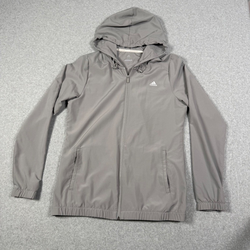 Adidas Golf Mens Medium Grey Full Zip Hooded Windbreaker Jacket Fall Outdoor